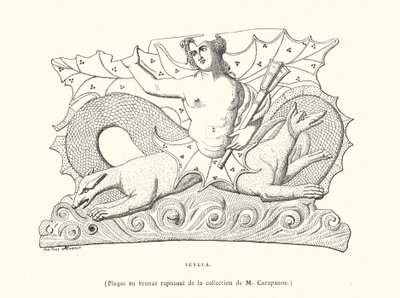 Scylla, placa de bronze grego antigo (gravura) de French School
