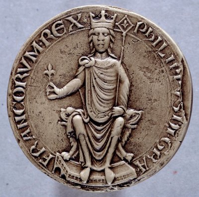 Selo do Rei Filipe II dit Philippe Augustus (1165-1223) Paris do século XIII, Arquivos Nacionais de French School