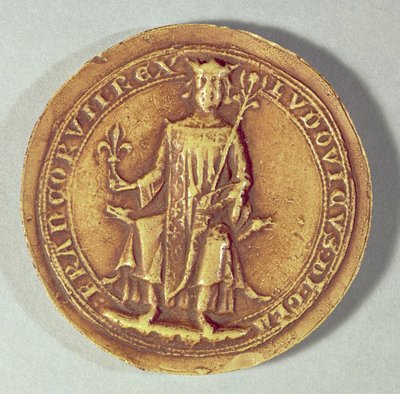 Selo, de, st. Louis, (1214-70), segurando, um, cetro, e, a, fleur de lys, c.1252 de French School