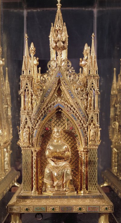 Figura sentada de Cristo, do Relicário de São Taurin (cobre dourado, esmalte e prata) de French School