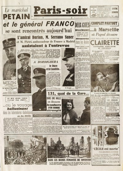 Segunda Guerra Mundial (1939-1945) - Segunda Guerra Mundial (II Guerra Mundial ou 2ª Guerra Mundial): PARIS SOURCE [No. 237] de 14/02/1941 - Encontro entre LE MARECHAL PETAIN e GENERAL FRANCO - de French School