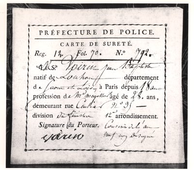 Cartão de segurança, 1808 (caneta e tinta no papel) de French School