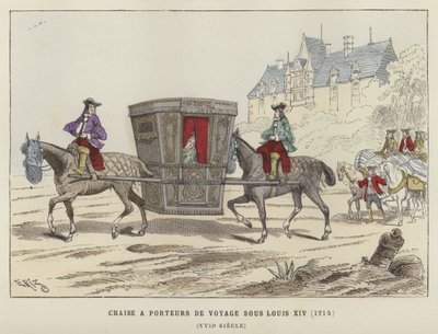 Cadeira de sedan transportada por cavalos, reinado de Luís XIV da França, 1715 de French School