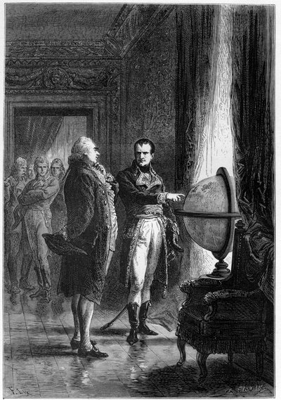 Veja que pequeno lugar você tem no mundo - NAPOLEON BONAPARTE, primeiro cônsul, visitando as salas do Louvre com Charles James Fox (1749 -1806), estadista britânico, em 1801 - gravação em "L