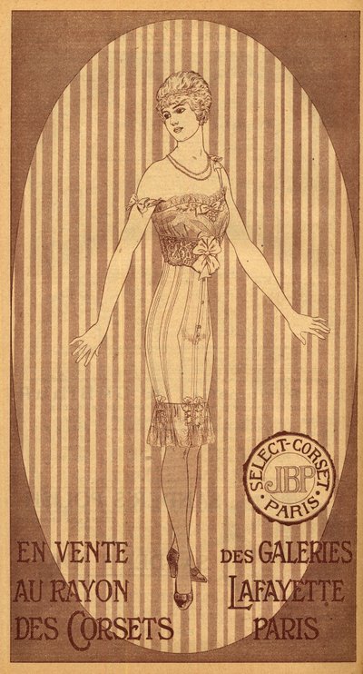 Selecione espartilho JPB para venda no departamento de espartilho da Galeries Lafayette em Paris - 1914 de French School