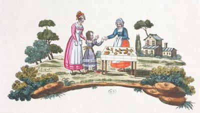 Vendedor de Pain dEpices, design para um fã, c.1820-30 de French School
