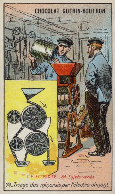 Separação de minério usando um eletroímã (chromolitho) de French School