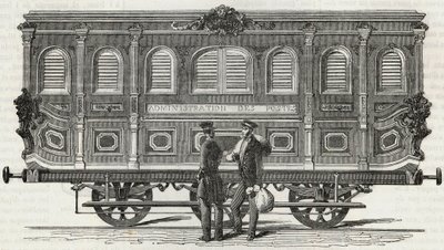Service des Postes - vue exterieure du bureau ambulant - Gravação em "Tableau-de-Paris" de Edmond Texier 1852 de French School