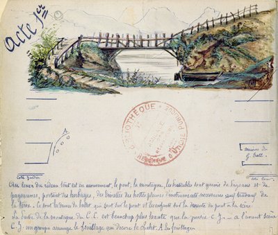 Cenografia do Ato I da ópera Guilherme Tell, de Gioacchino Rossini (1792-1868), realizada no dia 3 de agosto de 1829 na Ópera de Paris (wc no papel) de French School