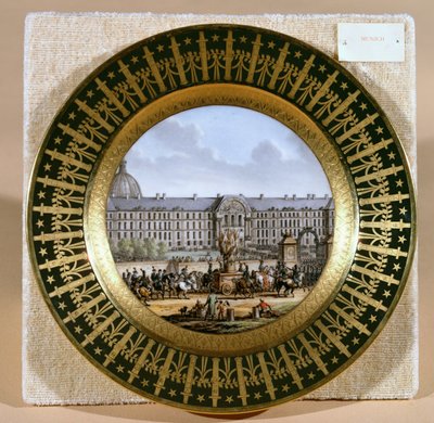 Placa de Sevres representando a chegada da espada de Frederico II (1712-86) o Grande, no Hotel des Invalides (porcelana) de French School