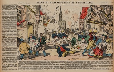 Cerco e bombardeio de Estrasburgo, Guerra Franco-Prussiana, Agosto-Setembro de 1870 (gravura a cores) de French School