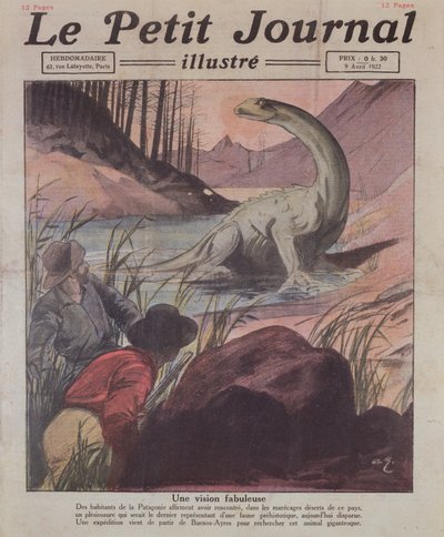 Observação de um plesiossauro na Patagônia, ilustração da capa do Le Petit Journal, 9 de abril de 1922 de French School
