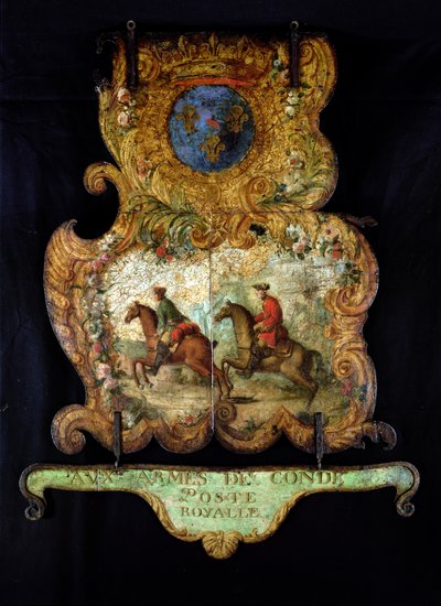 Assine para o correio real de Chantilly com o brasão de Conde (metal pintado) de French School