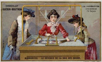 Fabrico de seda. Fiação das fibras em bobina (chromolitho) de French School