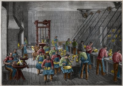 Oficina de prataria na França, no século XIX. Gravura a partir de 1885 em "Les arts et metiers illustres" de Adolphe BITARD. de French School
