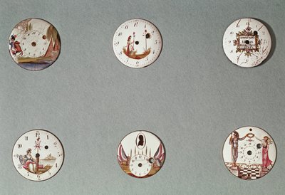 Seis relógios de bolso decorados com símbolos revolucionários (metal e esmalte) de French School