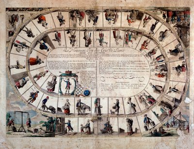 Pequenos metiers: tabuleiro de jogo do ganso dos gritos de Paris. 1779 Coleção particular de French School