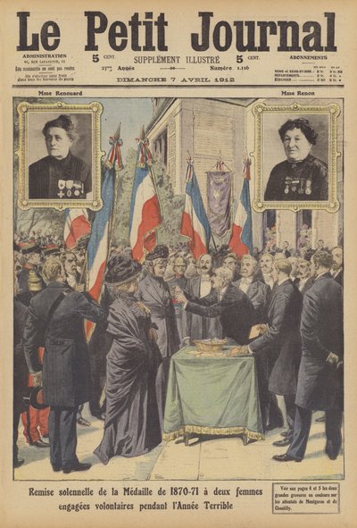 Apresentação solene da Medalha da Guerra Franco-Prussiana a duas mulheres francesas voluntárias da Annee (cor litho) de French School