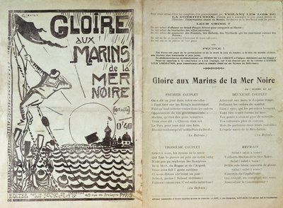 Canção celebrando o motim dos marinheiros russos no Mar Negro, 1905 (fotogravação) de French School