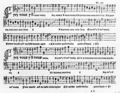 Songsheet de Musical Songs publicado por Pierre Attaignant (d.1552) 1535-36 de French School