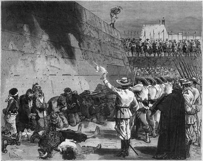 Guerra Hispano-americana ou Guerra da Independência Cubana (1868-1898) entre Espanha e América do Norte: o exército espanhol executou os prisioneiros do navio americano "The Virginius" em Santiago de Cuba, em novembro de 1873. "O caso Virginius" é um episó de French School