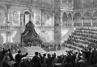 Discurso do Rei da Itália Victor Emmanuel II (Vittorio Emanuele) (Victor-Emmanuel) (1820-1878) na abertura da sessão dos estados italianos no parlamento de Turim de French School