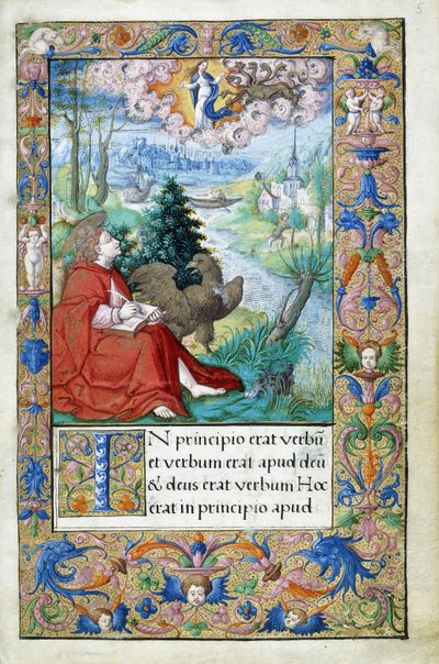 São João de Patmos, de um Livro de Horas feito para François I, c.1532-1540 de French School