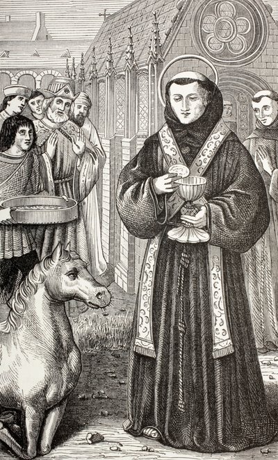 Santo Antônio de Pádua, de "A vida militar e religiosa na Idade Média", de Paul Lacroix, publicado em Londres, c.1880 (lito) de French School