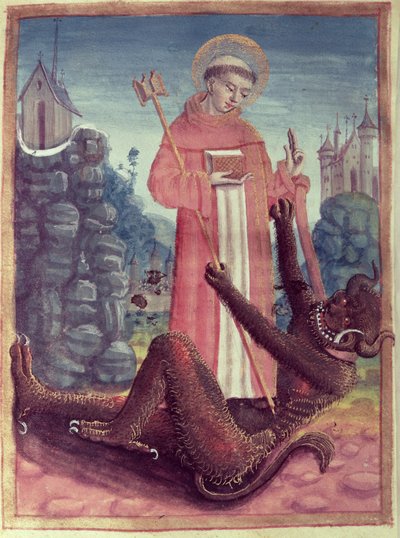 São Bernardo de Menthon (923-1008) Superando um demônio, de um livro de horas, 1490 de French School