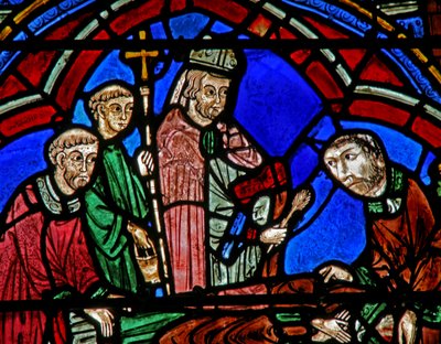 Janela de São Cheron: bispo e diáconos em seu novo túmulo (w15) de French School