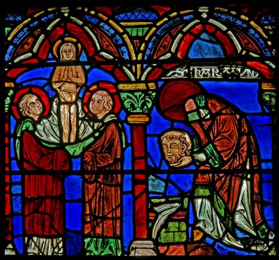 Janela de São Cheron: leva a cabeça à fonte de St Mesme; sua alma sobe (w15) de French School