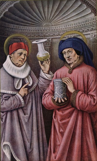 São Cosme e São Damião, Santos Padroeiros dos Médicos e Boticários, copiam de um Livro de Horas de Ana da Bretanha de French School