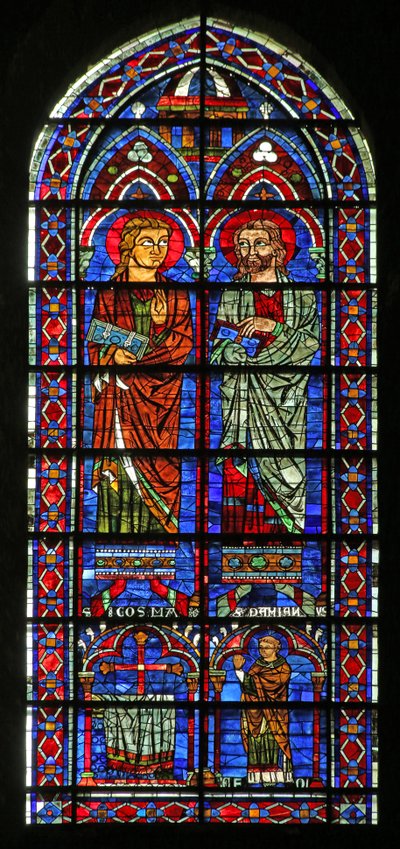 São Cosme e São Damião; padre doador Geoffrey, (w120) de French School