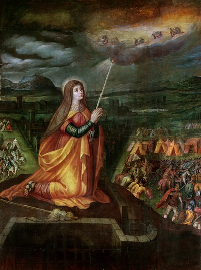 St. Genevieve orando para evitar a vinda de Átila e seus hunos de French School