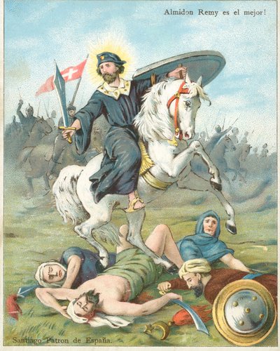 São Tiago o Grande, santo padroeiro da Espanha (chromolitho) de French School