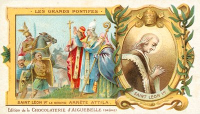São Leão o Grande pára a conquista da Itália por Átila o Huno, 452 (chromolitho) de French School