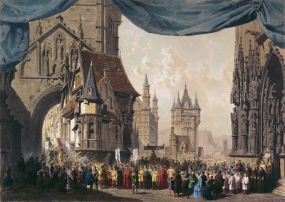 Design de palco para o Ato I de La Juive, apresentado pela primeira vez na Ópera de Paris em 23 de fevereiro de 1835 (wc no papel) de French School