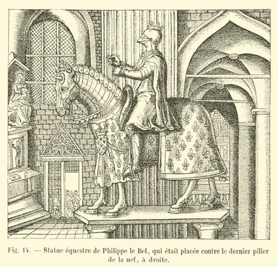Estátua equestre de Philip the Fair, que foi colocada contra o último pilar da nave, à direita de French School