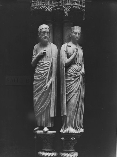Estátuas de Philippe Hurepel (1200-34) Conde de Clermont e sua esposa Mahaut (d.1260) Condessa de Boulogne e Dammartin, figuras do Portal Norte, c.1230 de French School