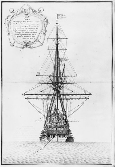 Popa, de, um, amarrado, navio, ilustração, de, atlas, de, Colbert, prato, 48 de French School