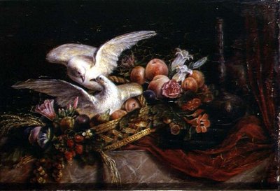 Still Life with Two White Doves, c.1840 (aquarela sobre vidro) de French School