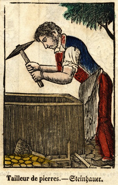 Alfaiate de pedra; Série sobre o comércio, imagem da Epinal do século XIX. de French School