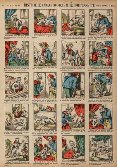 História da Madame Dodoche e do seu gato de estimação Moutonnette (gravura colorida) de French School