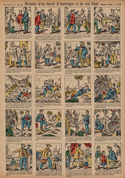 História de um tio americano e seu gato (gravura colorida) de French School