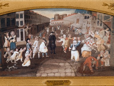 Animadores de rua na Rue St Antoine, Paris (pintura de French School