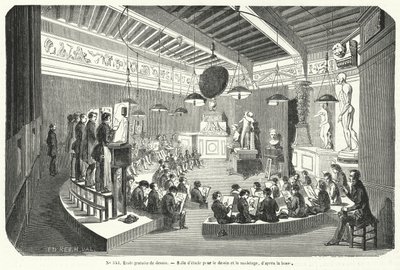 Estudantes de uma turma de uma escola de desenho gratuita, França (gravura) de French School