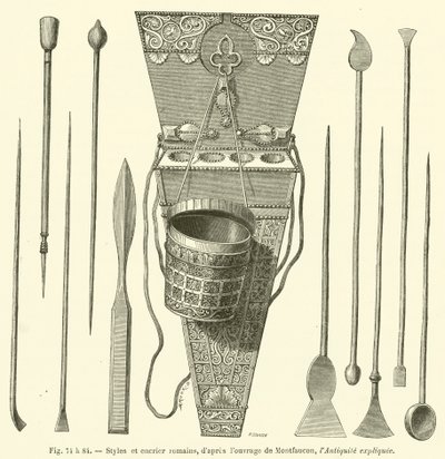 Stilos romanos e tinteiros (gravação) de French School