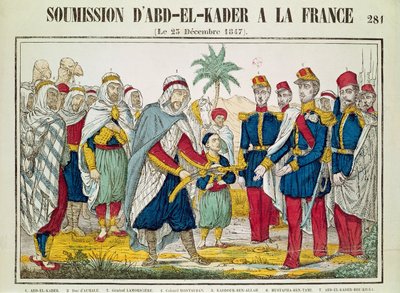 Submissão de Abd el-Kader (1808-83) a Henri d&39;Orleans (1822-97) Duque de Aumale, 23 de dezembro de 1847 de French School