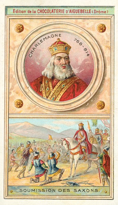 Submissão dos Saxões a Carlos Magno, 785 (chromolitho) de French School