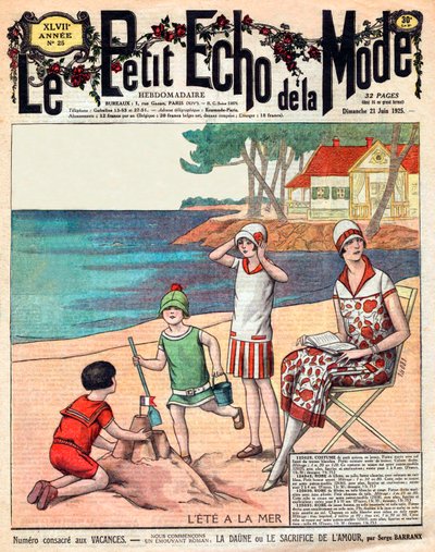 verão no mar, mulher com os seus três filhos na praia de French School